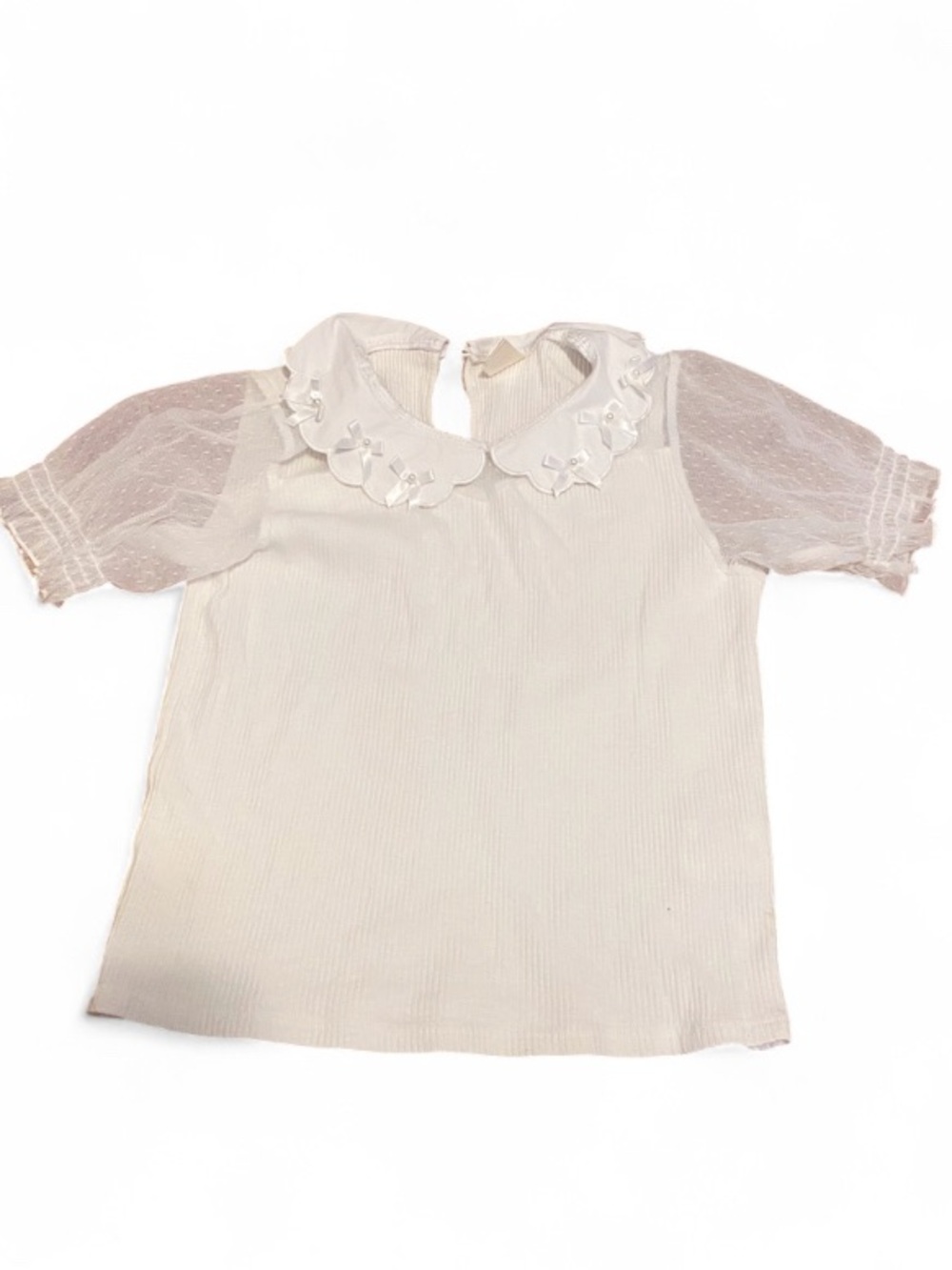 White Puff Sleeve Top with Peter Pan Collar